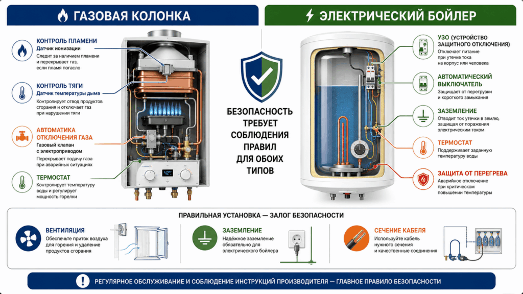 Что безопаснее — газовый или электрический водонагреватель