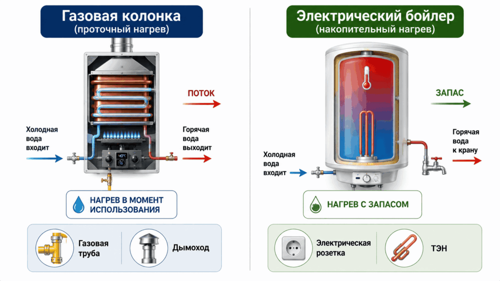 Газовый или электрический водонагреватель: в чём разница