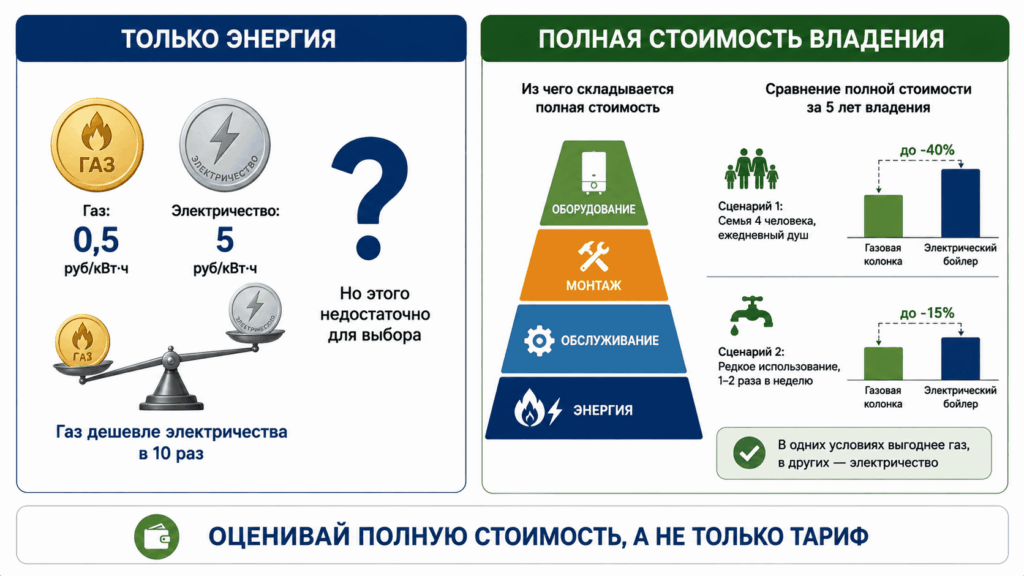 Что дешевле — газовый или электрический водонагреватель