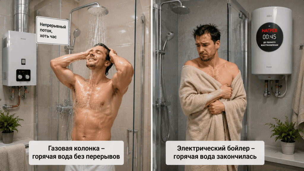 Что лучше для душа — газовая колонка или бойлер