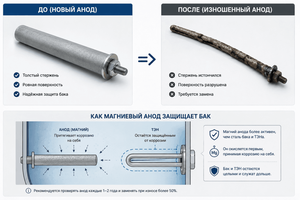 Зачем менять магниевый анод и как понять, что он изношен