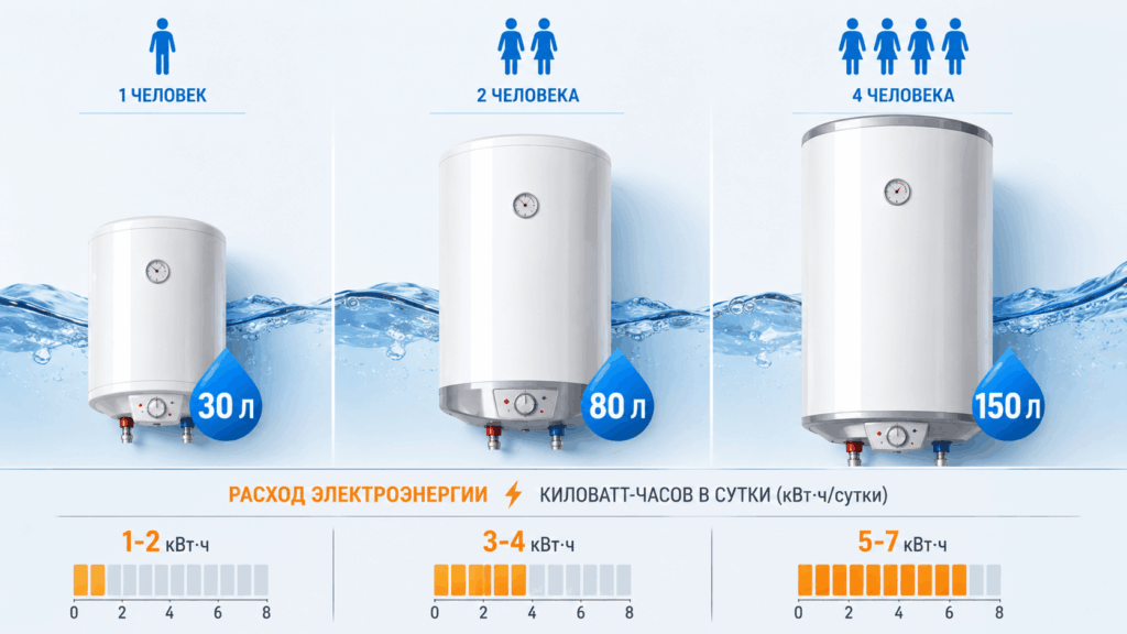 От чего зависит, сколько электричества тратит водонагреватель