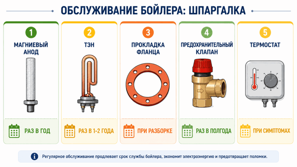 Какие детали водонагревателя требуют обслуживания чаще всего